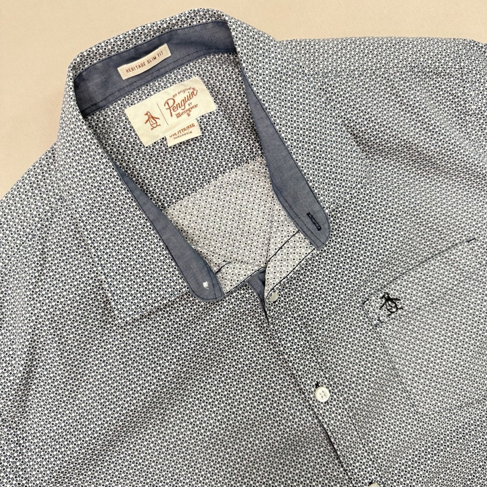 Original Penguin Button Up Shirt Mens XXL Heritage Slim Fit Short Sleeve